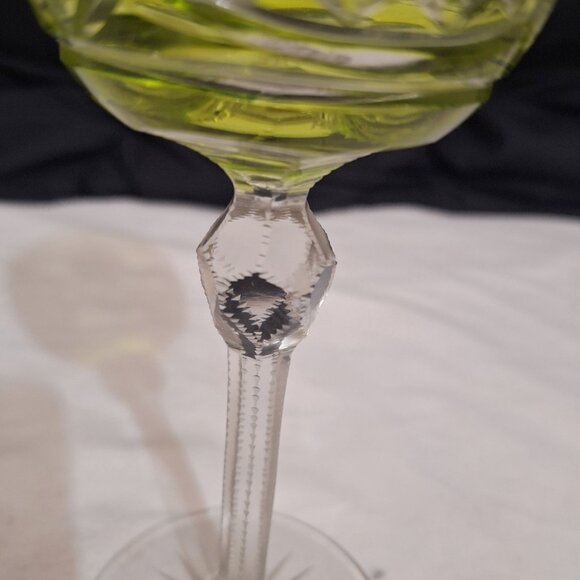 Vintage Hock Wine Glass Cut to Clear Green Peridot /Lime 7 ½”. - Picture 5 of 6